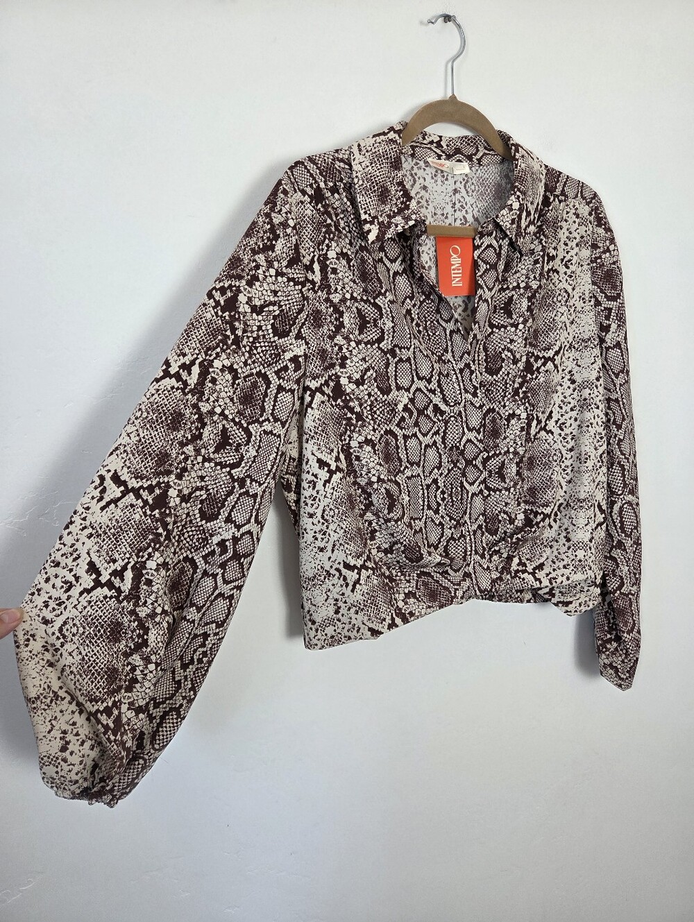 NEW Intempo Brown Snakeskin Blouse Crop Slinky Chic Boho Office Formal Large